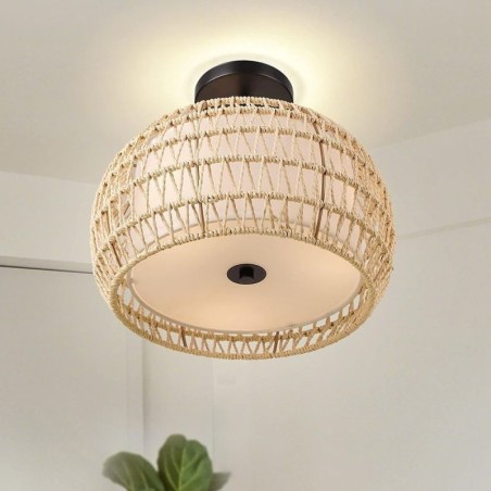 Deckenleuchte, rund, 32 cm, aus Papierseilstoff, 3 Lichter Deckenleuchte, rund, 32 cm, aus Papierseilstoff, 3 Lichter