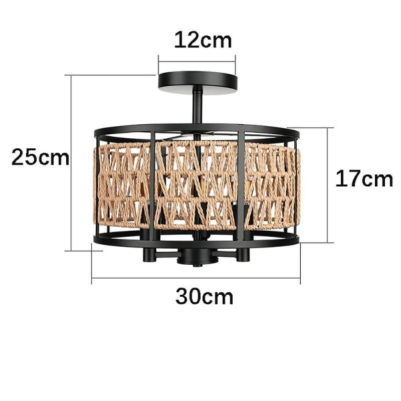 Retro Deckenleuchte Schwarz Eisen Papier Seil Deckenlampe 3 Lichter