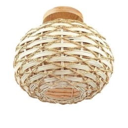 Holzfarbener Kürbis-Lampenschirm mit Papierseil und Rattan-Gewebe
