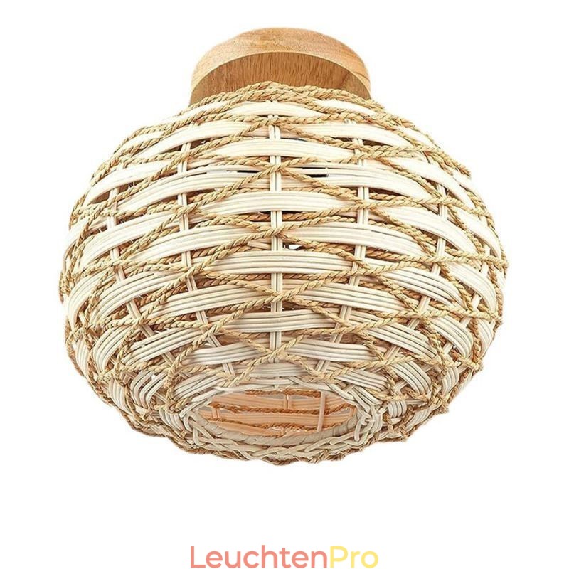 Holzfarbener Kürbis-Lampenschirm mit Papierseil und Rattan-Gewebe