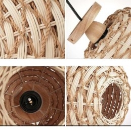 Holzfarbener Kürbis-Lampenschirm mit Papierseil und Rattan-Gewebe