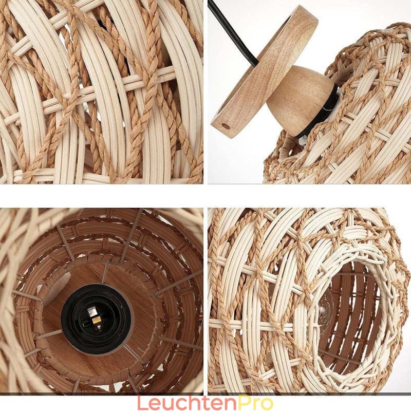 Holzfarbener Kürbis-Lampenschirm mit Papierseil und Rattan-Gewebe