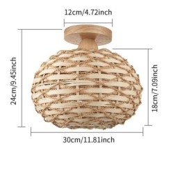 Holzfarbener Kürbis-Lampenschirm mit Papierseil und Rattan-Gewebe