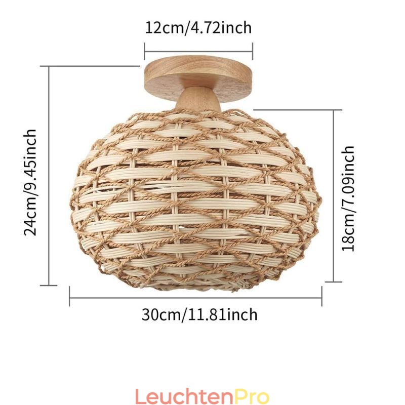 Holzfarbener Kürbis-Lampenschirm mit Papierseil und Rattan-Gewebe
