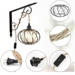 Retro Country Deckenleuchte Hanfseil Eisen Nachttisch Pendelleuchte mit Stecker