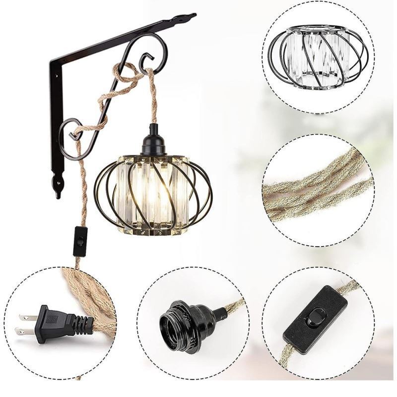 Retro Country Deckenleuchte Hanfseil Eisen Nachttisch Pendelleuchte mit Stecker