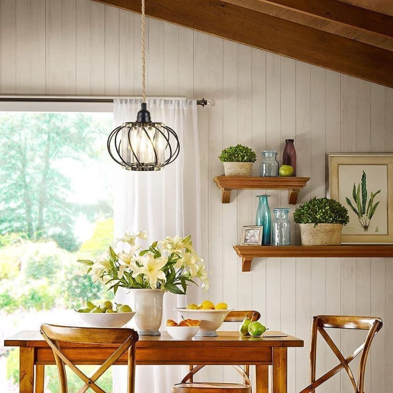 Retro Country Deckenleuchte Hanfseil Eisen Nachttisch Pendelleuchte mit Stecker