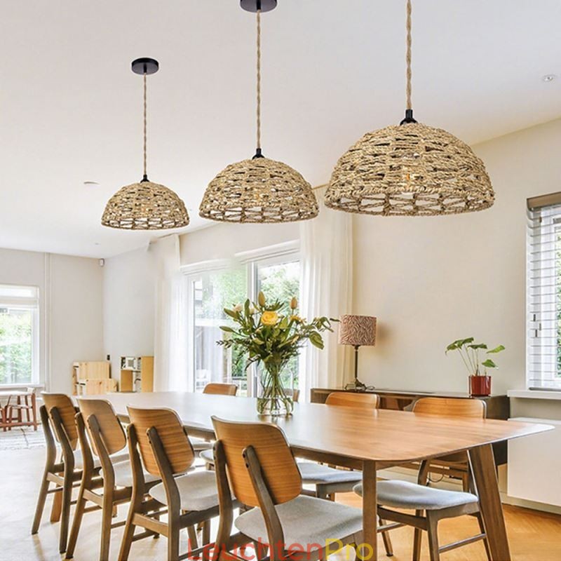 Pendelleuchte im Landhausstil, handgewebter Lampenschirm aus Papierseil, 30 cm