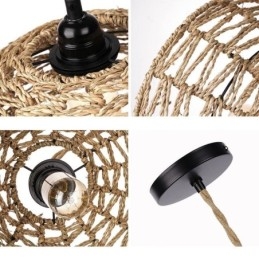 Pendelleuchte im Landhausstil, handgewebter Lampenschirm aus Papierseil, 30 cm