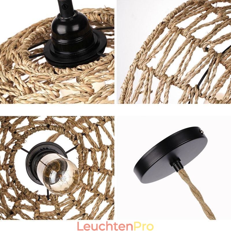 Pendelleuchte im Landhausstil, handgewebter Lampenschirm aus Papierseil, 30 cm