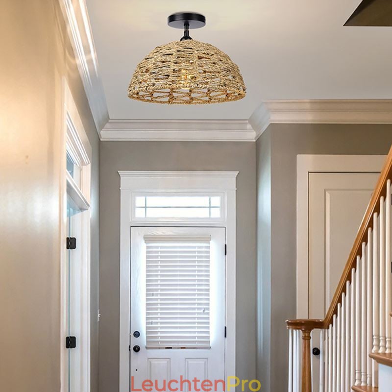 Pendelleuchte im Landhausstil, handgewebter Lampenschirm aus Papierseil, 30 cm