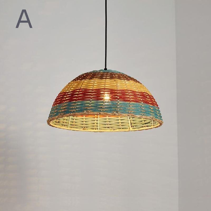 Bambus und Rattan Pendelleuchte bunt gestreift Intervall handgewebte Lampenschirm Deckenleuchte