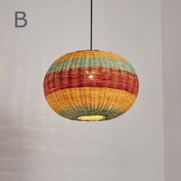 Bambus und Rattan Pendelleuchte bunt gestreift Intervall handgewebte Lampenschirm Deckenleuchte