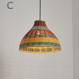 Bambus und Rattan Pendelleuchte bunt gestreift Intervall handgewebte Lampenschirm Deckenleuchte