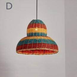Bambus und Rattan Pendelleuchte bunt gestreift Intervall handgewebte Lampenschirm Deckenleuchte