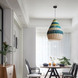 Bambus und Rattan Pendelleuchte gestreift Intervall handgewebte Lampenschirm Deckenleuchte