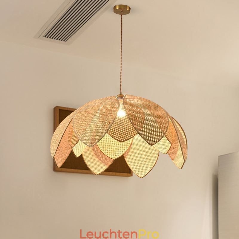 Rattan Lotus Pendelleuchte Cafe Retro Rattan Art Deckenleuchte