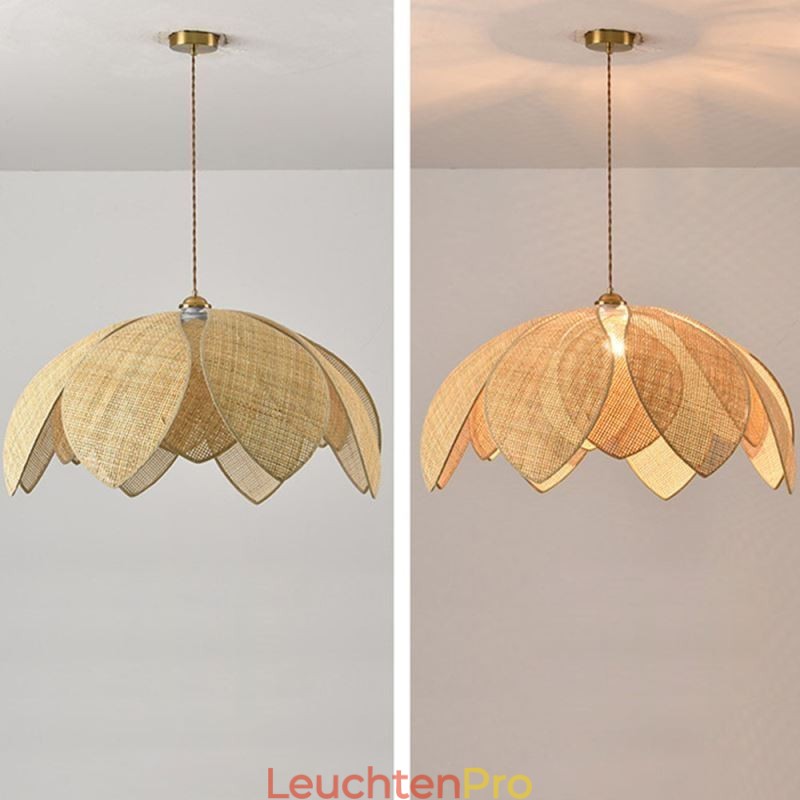 Rattan Lotus Pendelleuchte Cafe Retro Rattan Art Deckenleuchte