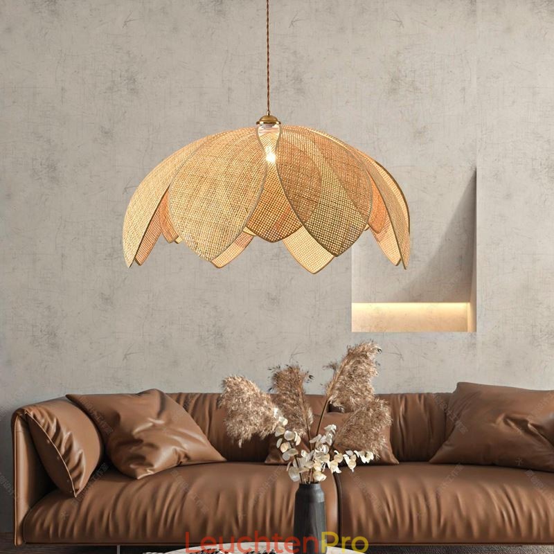 Rattan Lotus Pendelleuchte Cafe Retro Rattan Art Deckenleuchte