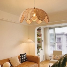 Rattan Lotus Pendelleuchte Cafe Retro Rattan Art Deckenleuchte