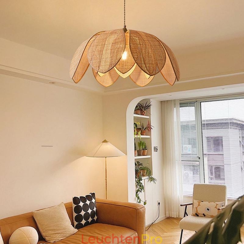 Rattan Lotus Pendelleuchte Cafe Retro Rattan Art Deckenleuchte