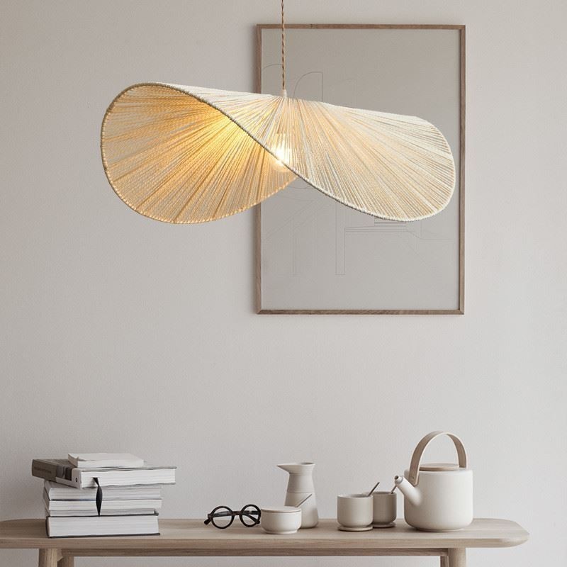 Retro Pendelleuchte Kreative Wabi Sabi Strohhut Hanfseil Deckenleuchte