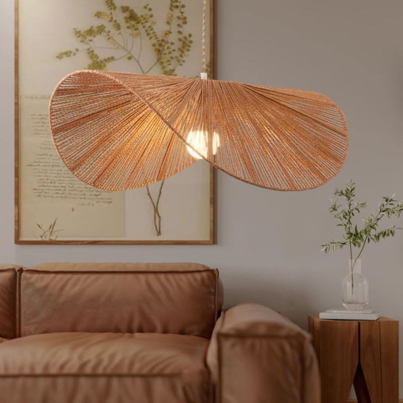 Retro Pendelleuchte Kreative Wabi Sabi Strohhut Hanfseil Deckenleuchte