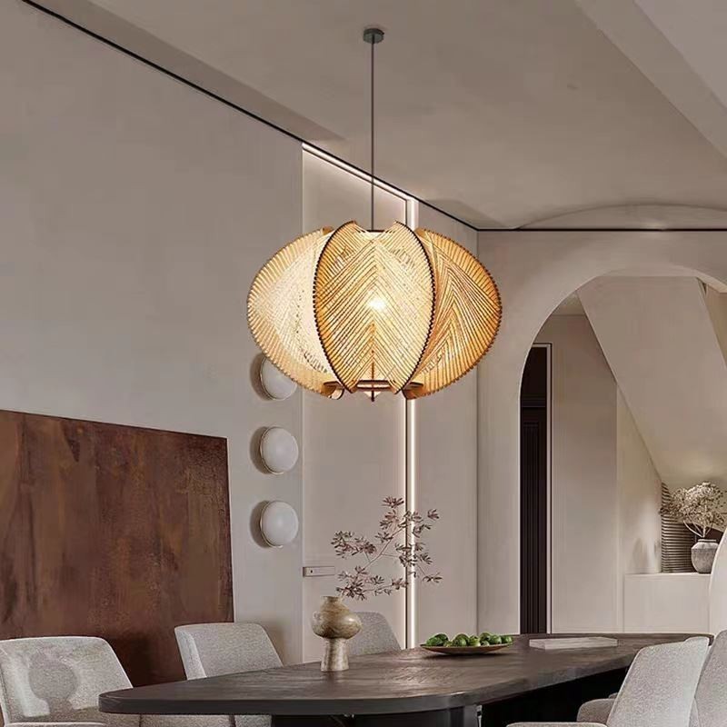Nordische Pendelleuchte, Retro-Wabi-Sabi-Stil, handgefertigte Deckenleuchte aus Massivholz