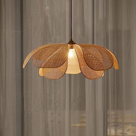 Rattan Blütenblatt Pendelleuchte Wabi Sabi Stil Handgewebte Rattan Deckenleuchte Rattan Blütenblatt Pendelleuchte Wabi Sabi Stil Handgewebte Rattan Deckenleuchte