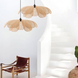 Rattan Blütenblatt Pendelleuchte Wabi Sabi Stil Handgewebte Rattan Deckenleuchte