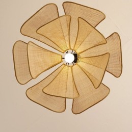 Rattan Blütenblatt Pendelleuchte Wabi Sabi Stil Handgewebte Rattan Deckenleuchte