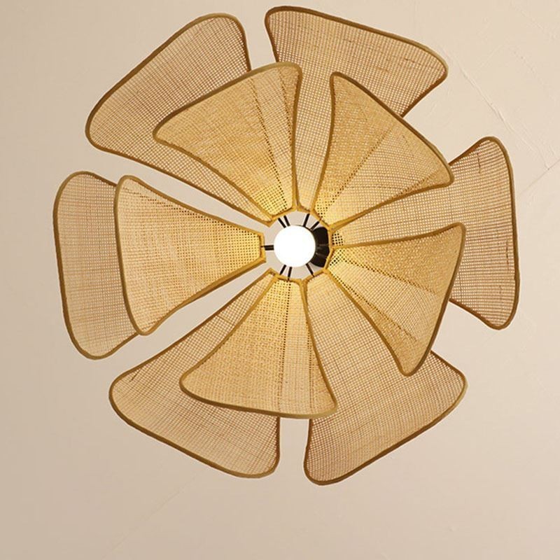 Rattan Blütenblatt Pendelleuchte Wabi Sabi Stil Handgewebte Rattan Deckenleuchte