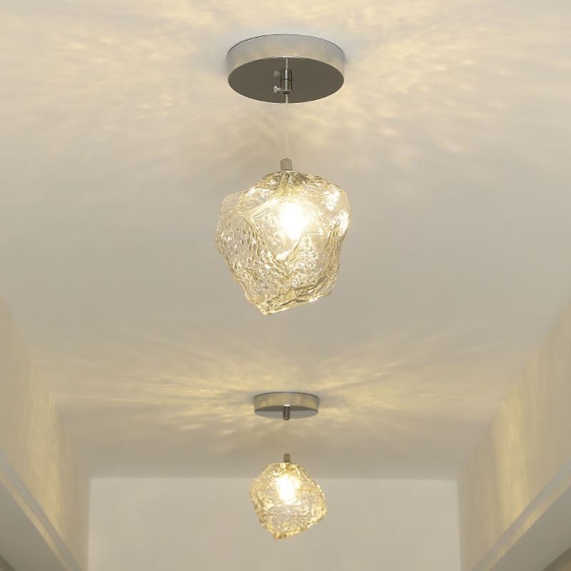 Glas Pendelleuchte Retro Dekolampe Eiswürfelförmiger Lampenschirm