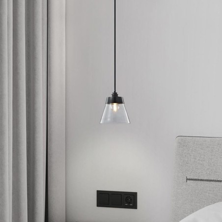 Moderne Pendelleuchte aus Glas, einzelne Hängeleuchte mit klarem Glasschirm Moderne Pendelleuchte aus Glas, einzelne Hängeleuchte mit klarem Glasschirm