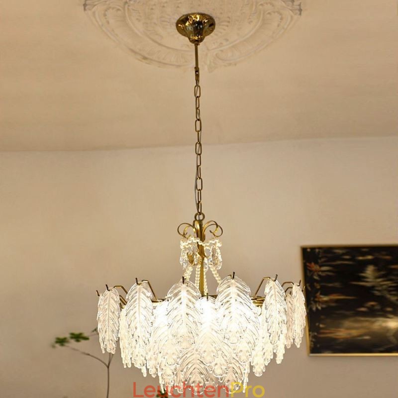 Elegante Glas-Pendelleuchte Blatt-Hängeleuchte
