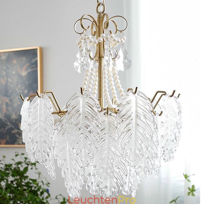 Elegante Glas-Pendelleuchte Blatt-Hängeleuchte