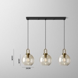 3-flammige Pendelleuchte mit Glasschirminsel