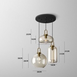 3-flammige Pendelleuchte mit Glasschirminsel