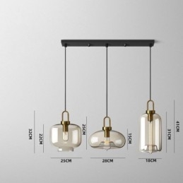 3-flammige Pendelleuchte mit Glasschirminsel