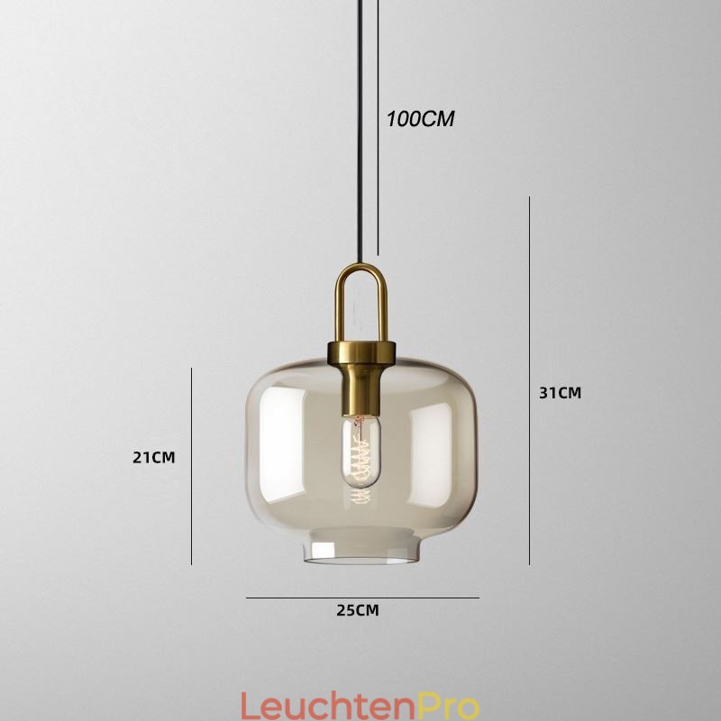 3-flammige Pendelleuchte mit Glasschirminsel