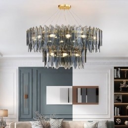 Moderne runde Pendelleuchte aus Glas, eleganter Kronleuchter aus Glas