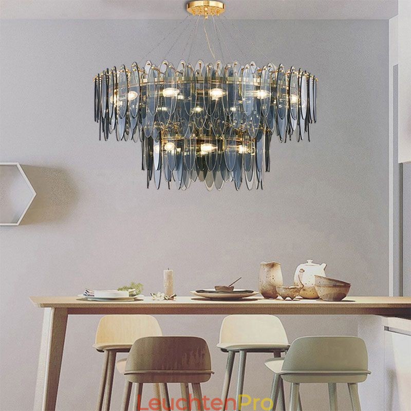 Moderne runde Pendelleuchte aus Glas, eleganter Kronleuchter aus Glas