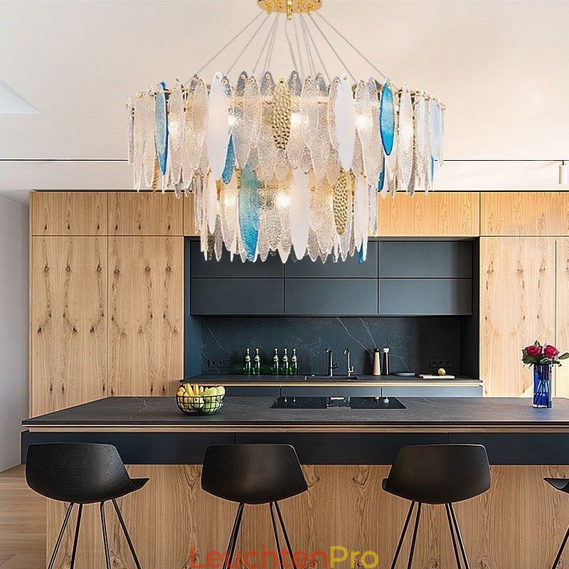 Moderne runde Pendelleuchte aus Glas, eleganter Kronleuchter aus Glas