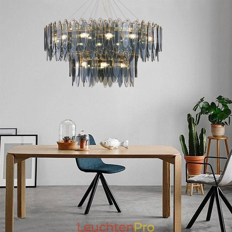 Moderne runde Pendelleuchte aus Glas, eleganter Kronleuchter aus Glas
