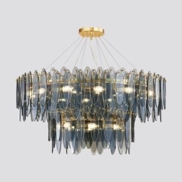 Moderne runde Pendelleuchte aus Glas, eleganter Kronleuchter aus Glas