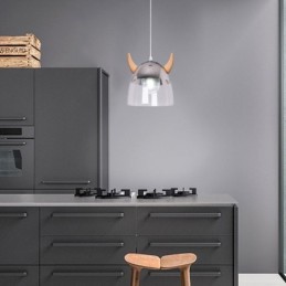 Klassische Glas Pendelleuchte Holz Horn Lampe Kreative Beleuchtung