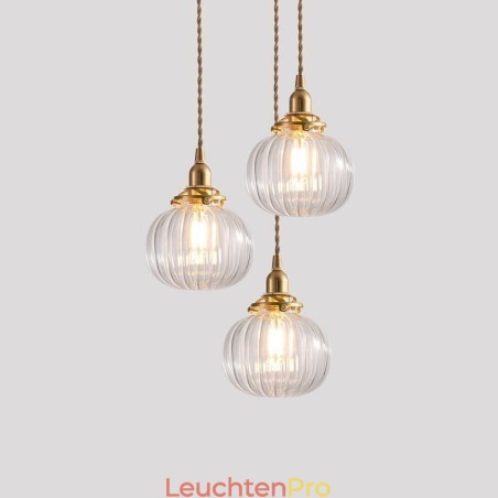 Glas Pendelleuchte Klar Rund Gerippt Kürbisform Lampe 1 Licht Glas Pendelleuchte Klar Rund Gerippt Kürbisform Lampe 1 Licht