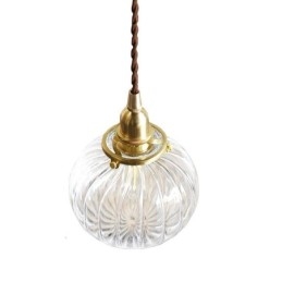 Glas Pendelleuchte Klar Rund Gerippt Kürbisform Lampe 1 Licht