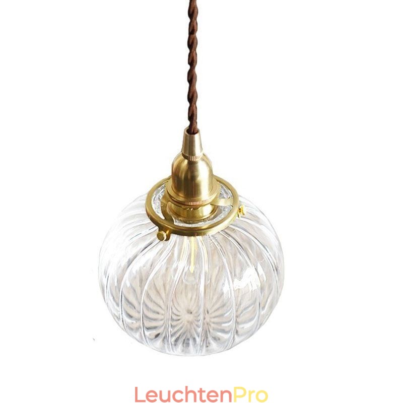 Glas Pendelleuchte Klar Rund Gerippt Kürbisform Lampe 1 Licht