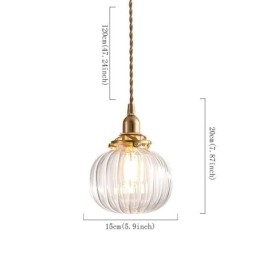 Glas Pendelleuchte Klar Rund Gerippt Kürbisform Lampe 1 Licht